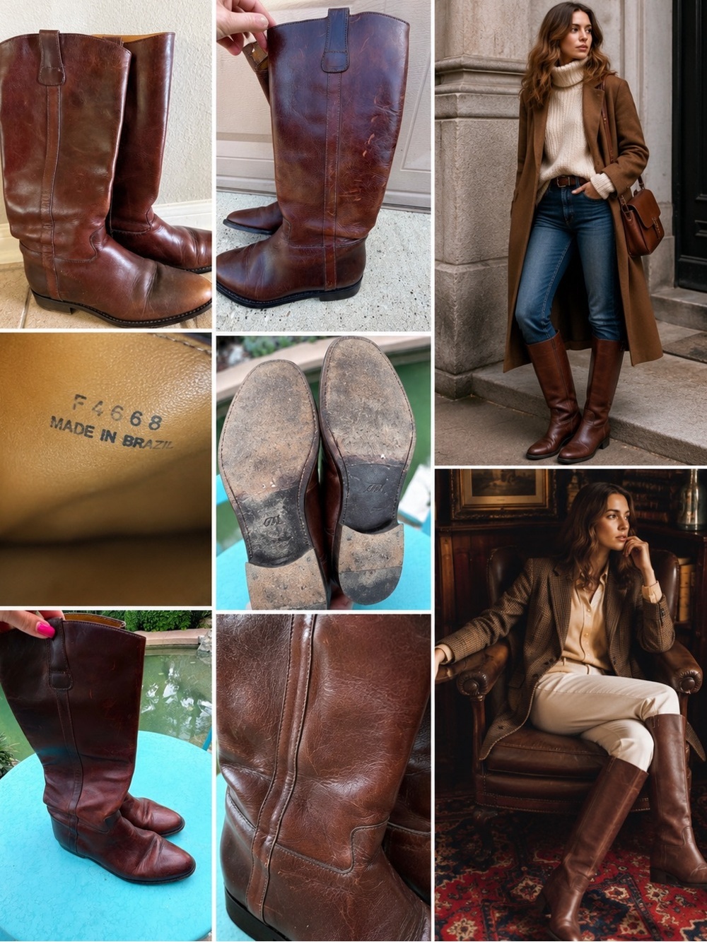 Vintage Cole Haan Brown Leather Tall Riding Boots Made in Brazil size 6